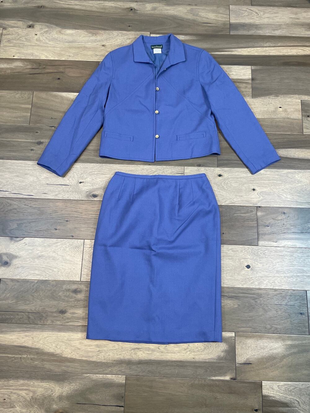 Harvé Benard by Benard Holtzman Wool Skirt Suit Set Periwinkle Blue Size 12